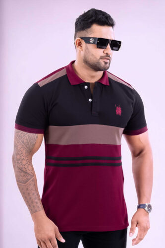 The Next One Men’s Polo Tee 3 Tone-Maroon Blended with Black & Light Brown photo review